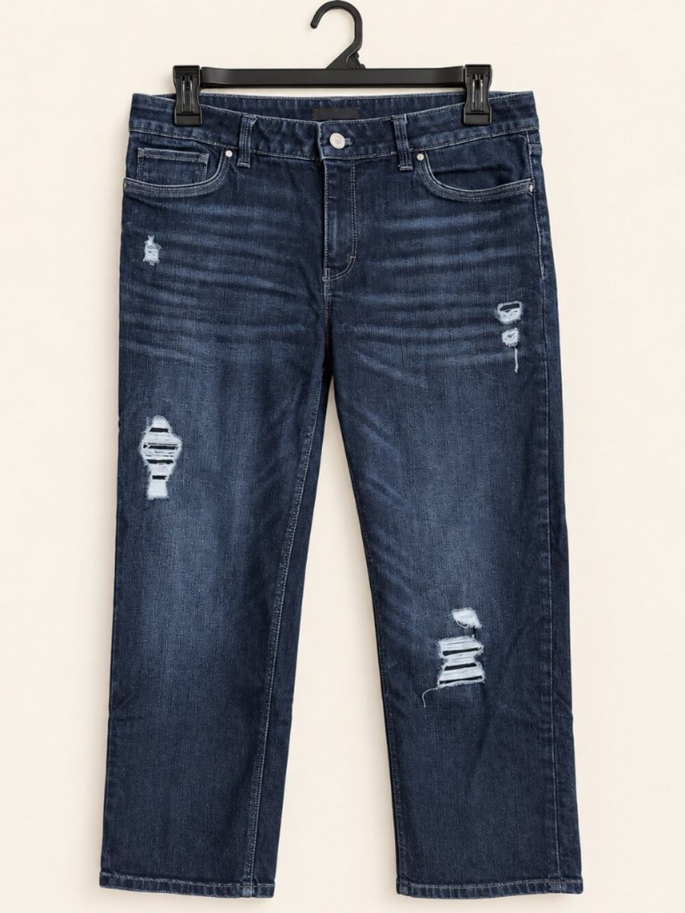 White House Black Market Distressed Dark Wash Straight Crop Jeans 8